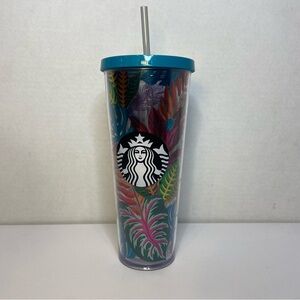 STARBUCKS Metallic Tropical Leaves Aloha Tumbler Cold Cup Venti 24 oz